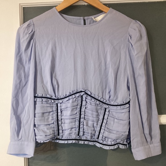 FLEUR DU MAL pastel blue ruched blouse, size small - Picture 5 of 9